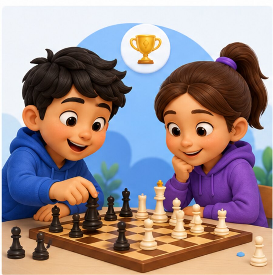 Two children playing chess.